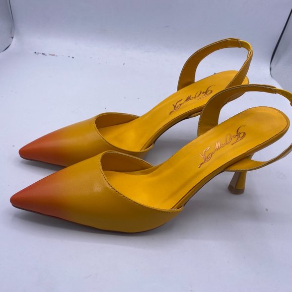 S FOWT yellow pointy toe slingback stilettos heels pumps shoes - Picture 3 of 9